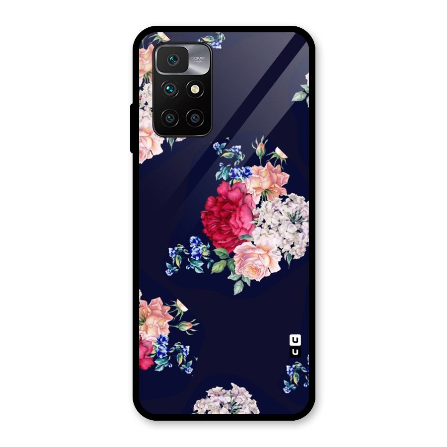 Magenta Peach Floral Glass Back Case for Redmi 10 Prime