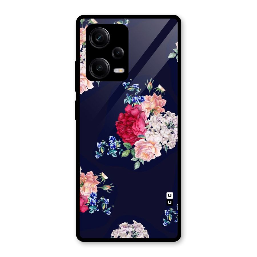 Magenta Peach Floral Glass Back Case for Redmi Note 12 Pro