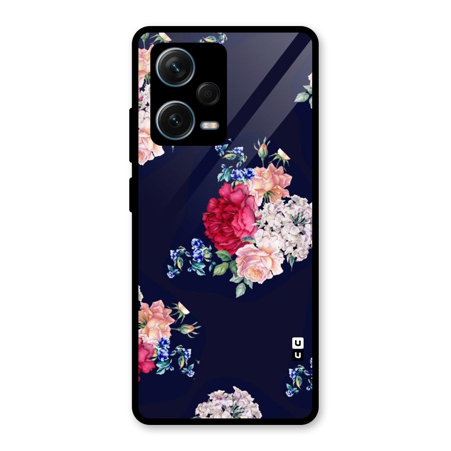 Magenta Peach Floral Glass Back Case for Redmi Note 12 Pro Plus 5G