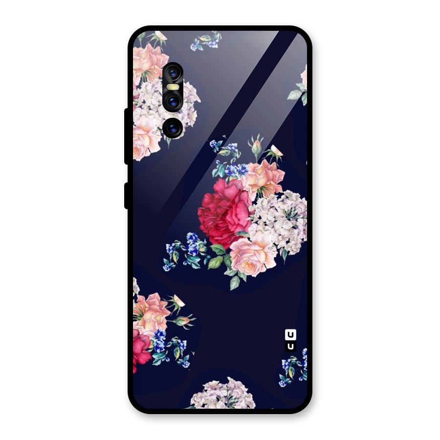 Magenta Peach Floral Glass Back Case for Vivo V15 Pro