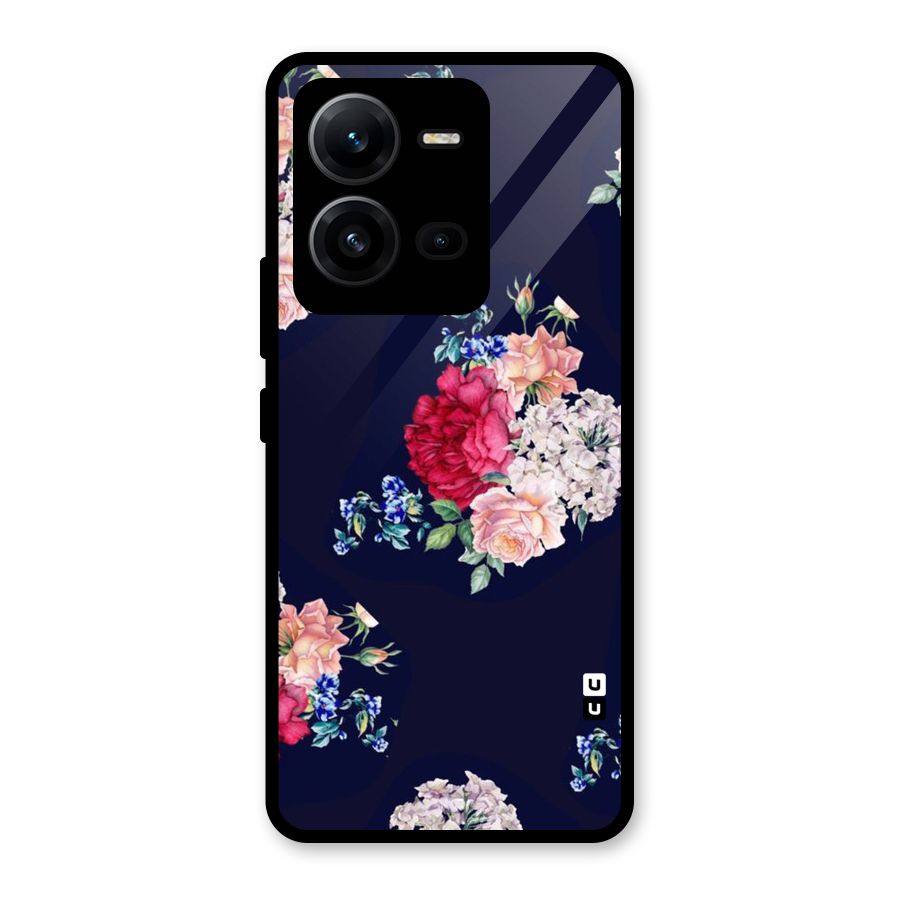 Magenta Peach Floral Glass Back Case for Vivo V25