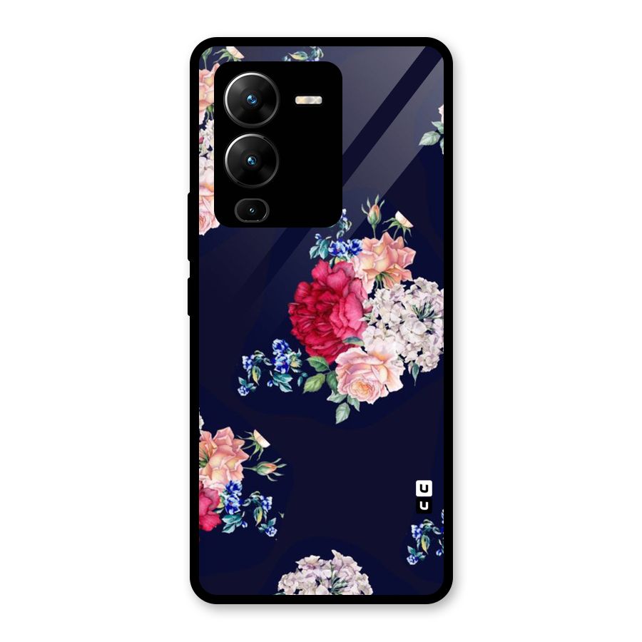 Magenta Peach Floral Glass Back Case for Vivo V25 Pro