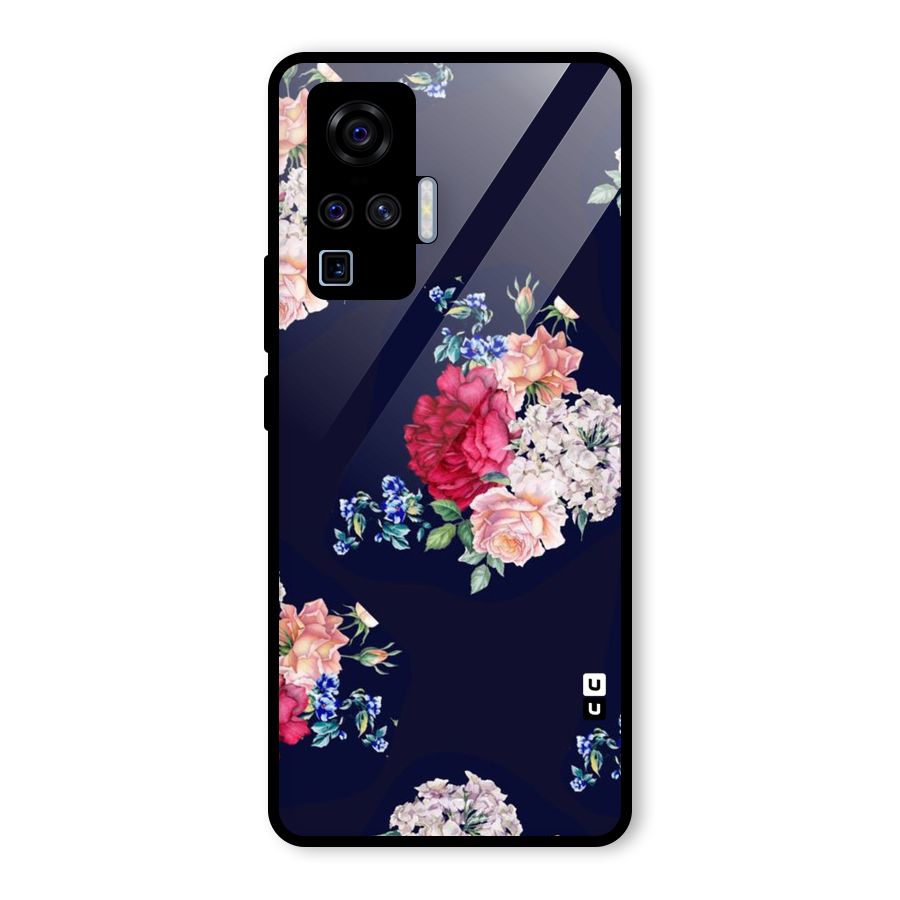 Magenta Peach Floral Glass Back Case for Vivo X50 Pro
