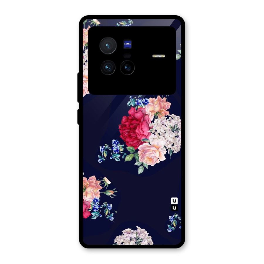 Magenta Peach Floral Glass Back Case for Vivo X80