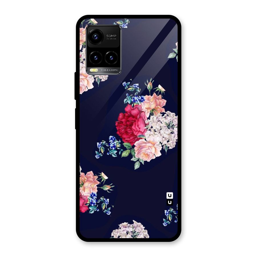 Magenta Peach Floral Glass Back Case for Vivo Y21T