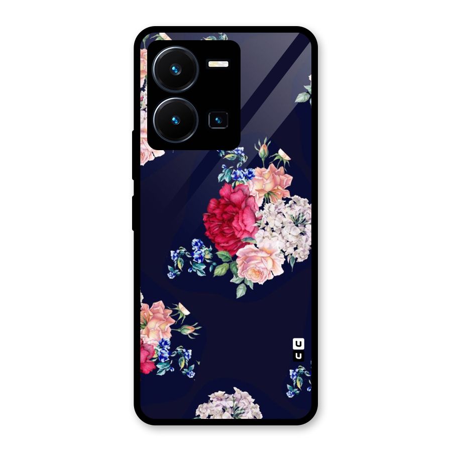 Magenta Peach Floral Glass Back Case for Vivo Y35