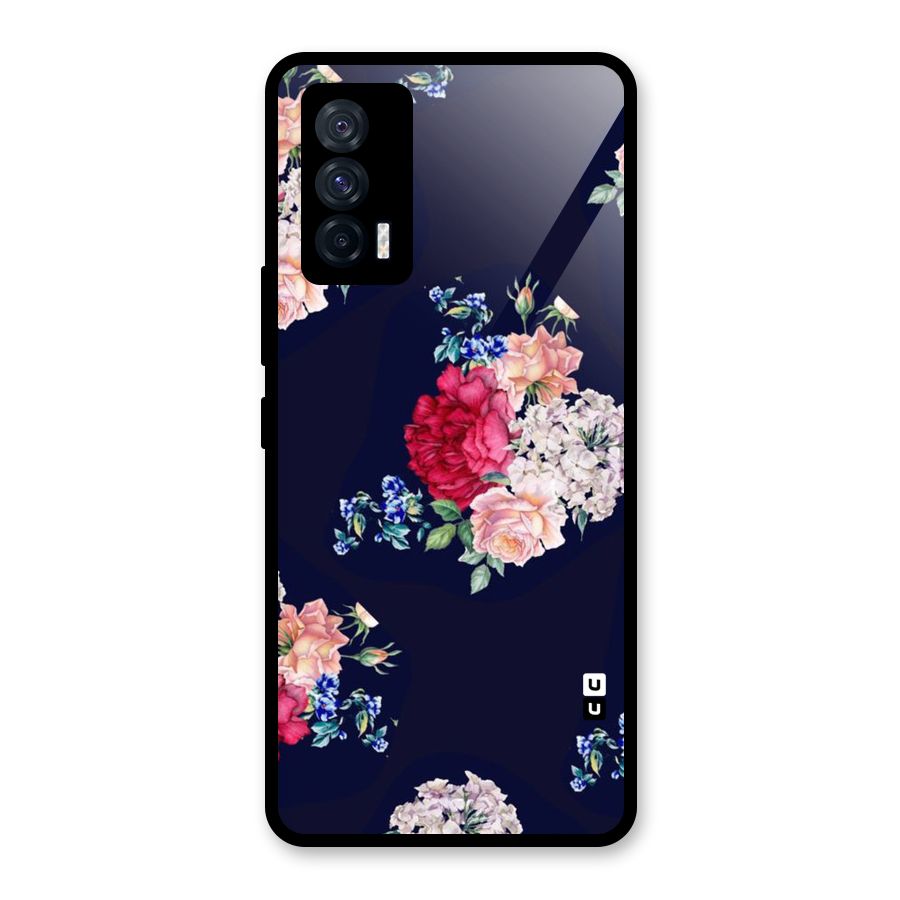 Magenta Peach Floral Glass Back Case for Vivo iQOO 7 5G