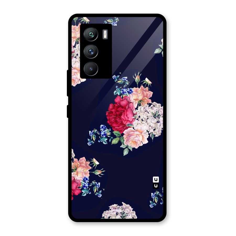 Magenta Peach Floral Glass Back Case for Vivo iQOO 9 SE