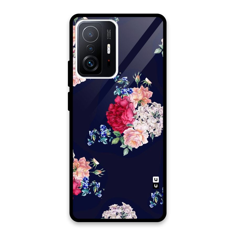 Magenta Peach Floral Glass Back Case for Xiaomi 11T Pro