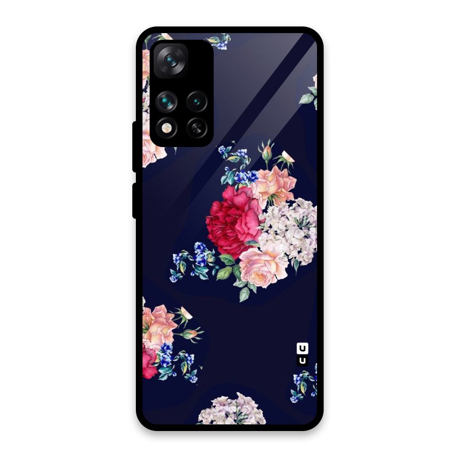 Magenta Peach Floral Glass Back Case for Xiaomi 11i HyperCharge 5G