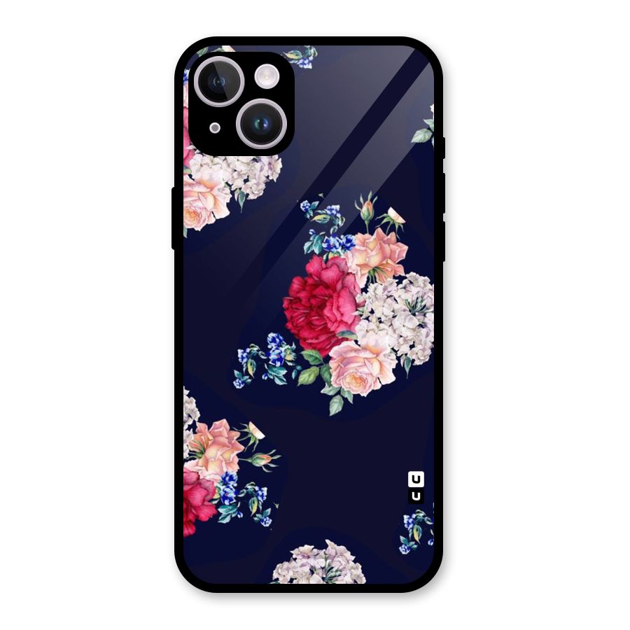 Magenta Peach Floral Glass Back Case for iPhone 14 Plus