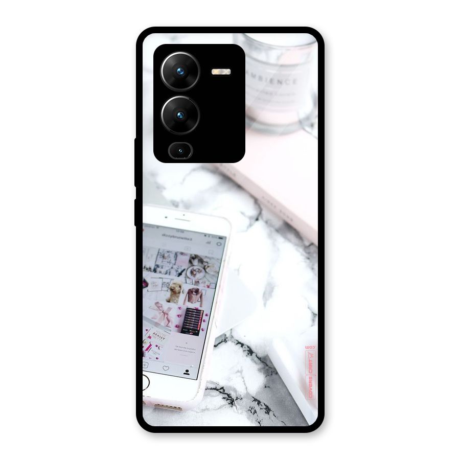 Make Up And Phone Glass Back Case for Vivo V25 Pro