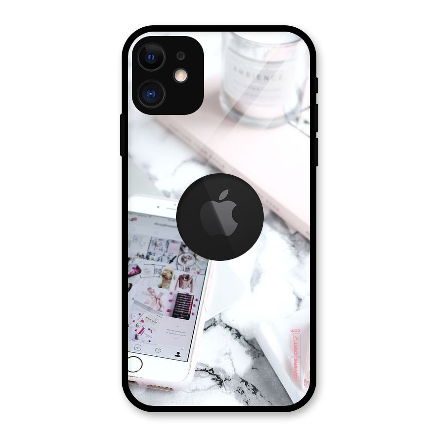 Make Up And Phone Glass Back Case for iPhone 11 Logo Cut
