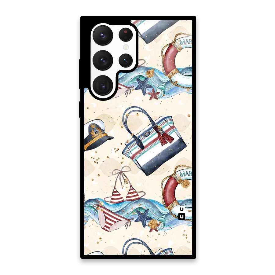 Marine Bag Design Glass Back Case for Galaxy S22 Ultra 5G