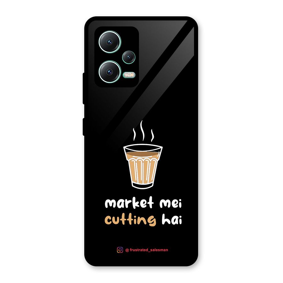 Market Mei Cutting Hai Black Glass Back Case for Redmi Note 12 5G