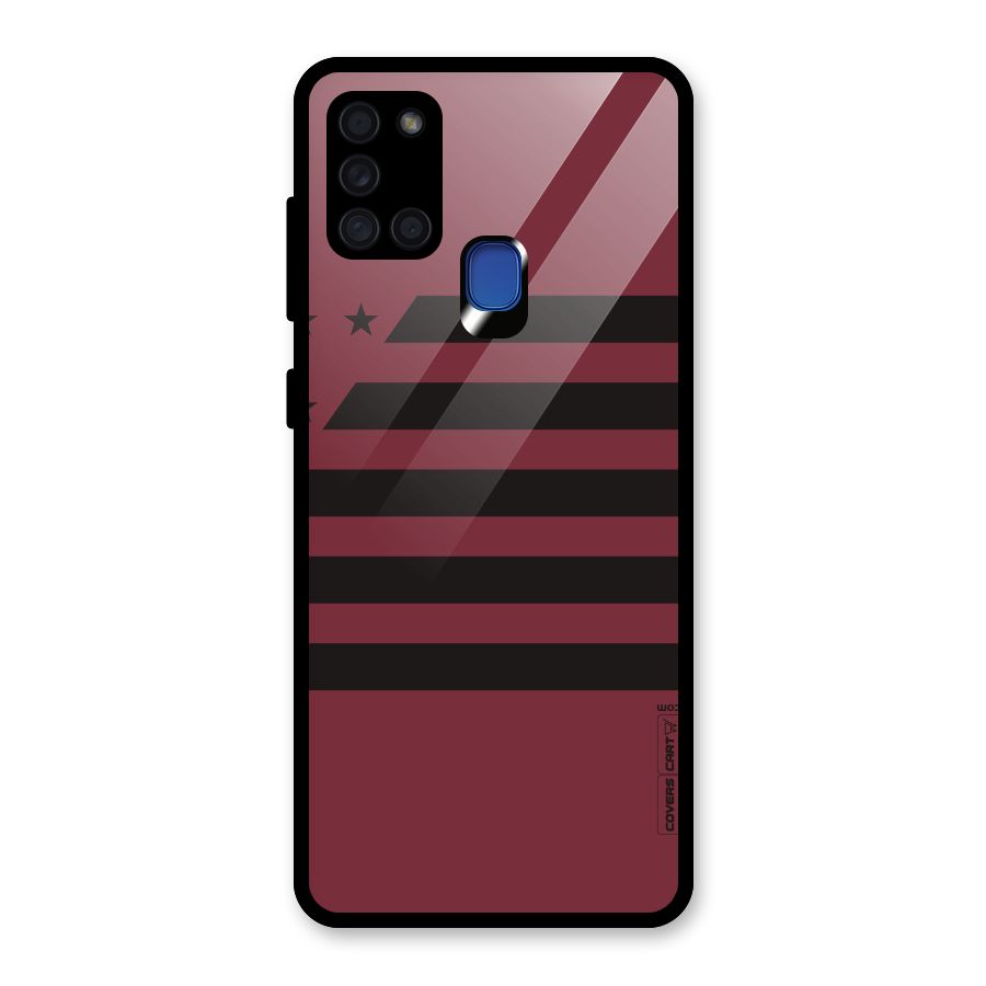 Maroon Star Striped Glass Back Case for Galaxy A21s