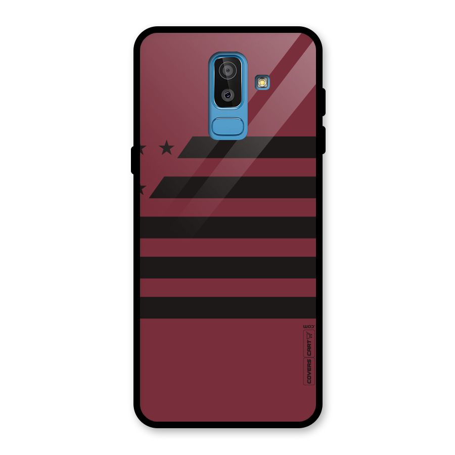 Maroon Star Striped Glass Back Case for Galaxy J8