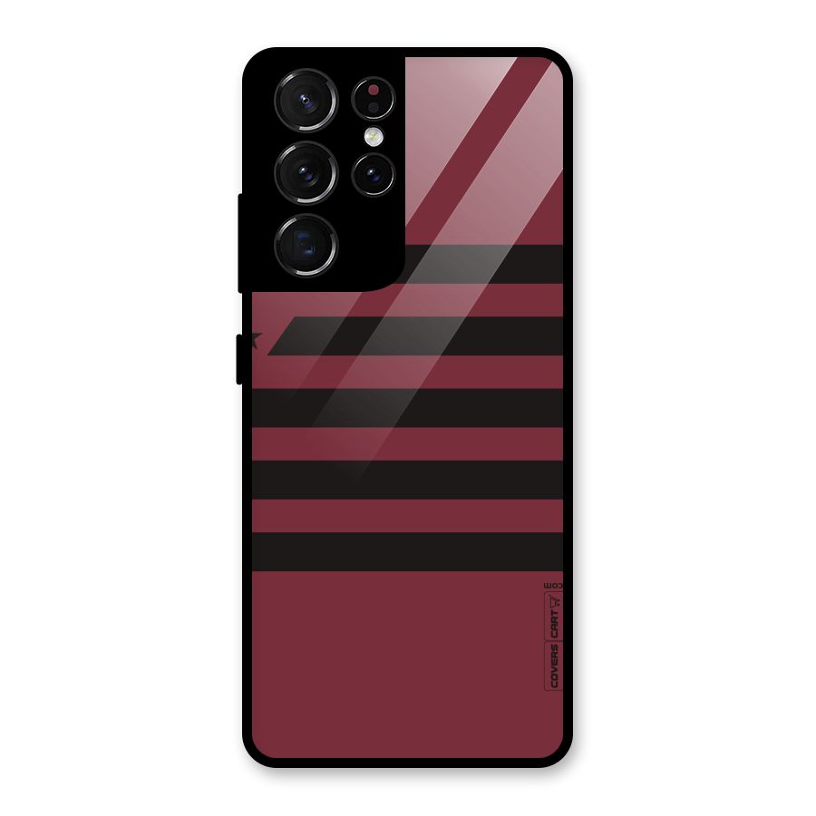 Maroon Star Striped Glass Back Case for Galaxy S21 Ultra 5G