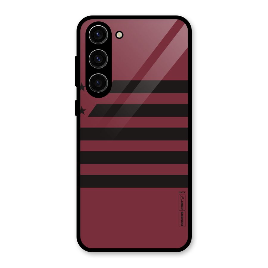 Maroon Star Striped Glass Back Case for Galaxy S23 Plus