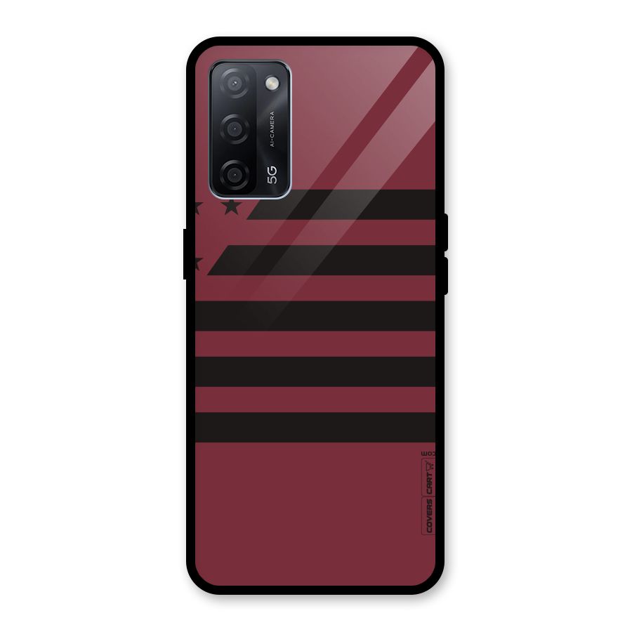 Maroon Star Striped Glass Back Case for Oppo A53s 5G