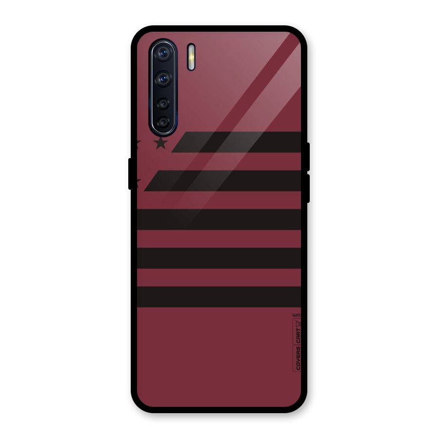 Maroon Star Striped Glass Back Case for Oppo F15