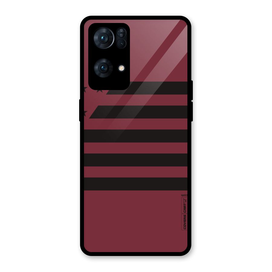 Maroon Star Striped Glass Back Case for Oppo Reno7 Pro 5G