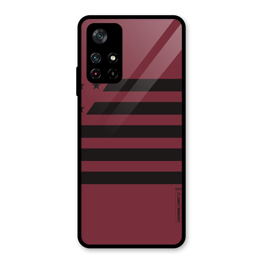 Maroon Star Striped Glass Back Case for Poco M4 Pro 5G
