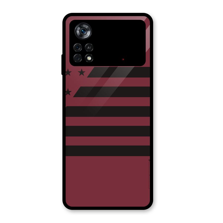Maroon Star Striped Glass Back Case for Poco X4 Pro 5G