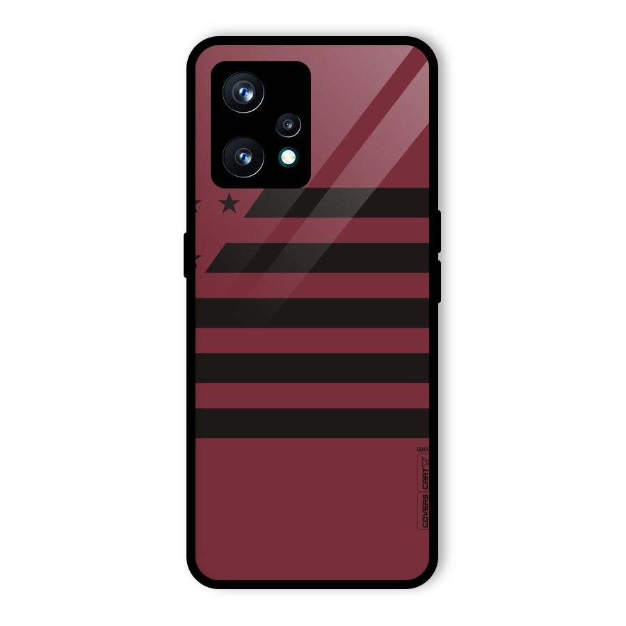Maroon Star Striped Glass Back Case for Realme 9 Pro Plus 5G