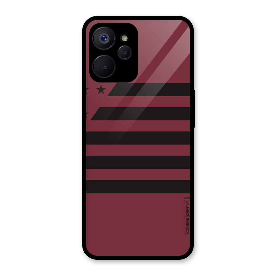 Maroon Star Striped Glass Back Case for Realme 9i 5G