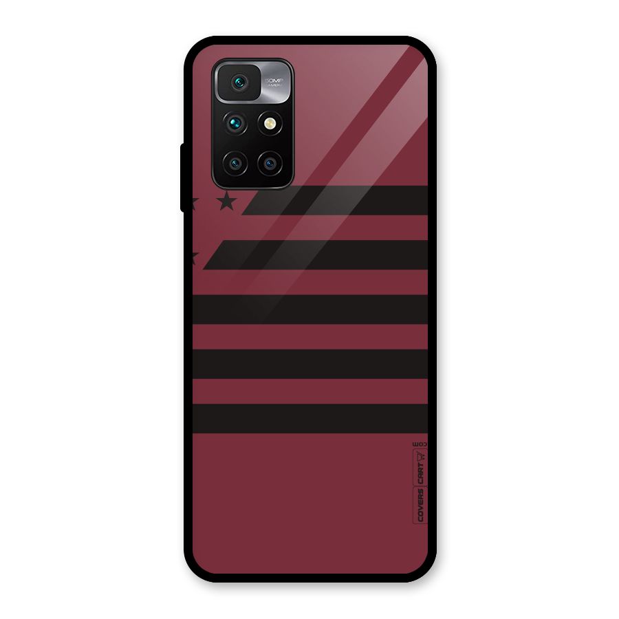 Maroon Star Striped Glass Back Case for Redmi 10 Prime