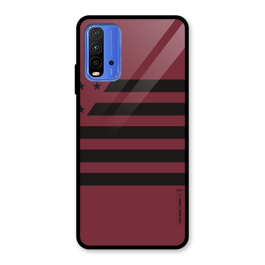 Maroon Star Striped Glass Back Case for Redmi 9 Power