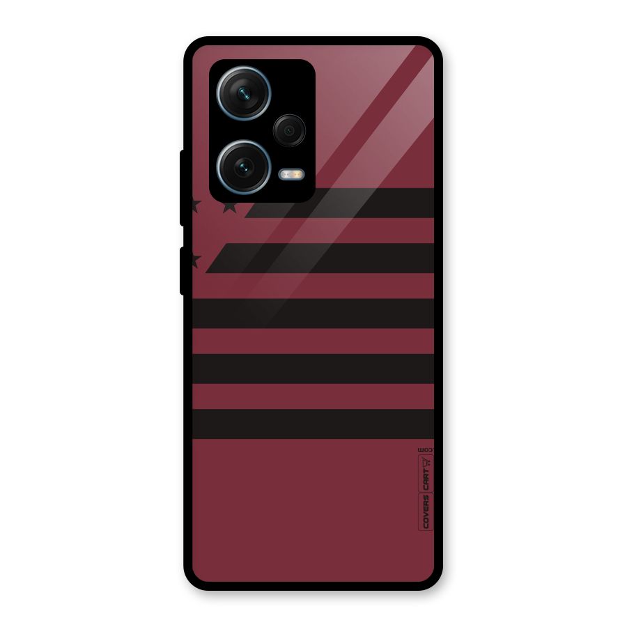 Maroon Star Striped Glass Back Case for Redmi Note 12 Pro Plus 5G
