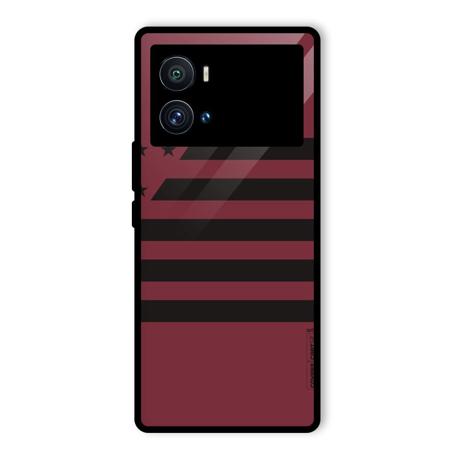 Maroon Star Striped Glass Back Case for Vivo iQOO 9 Pro