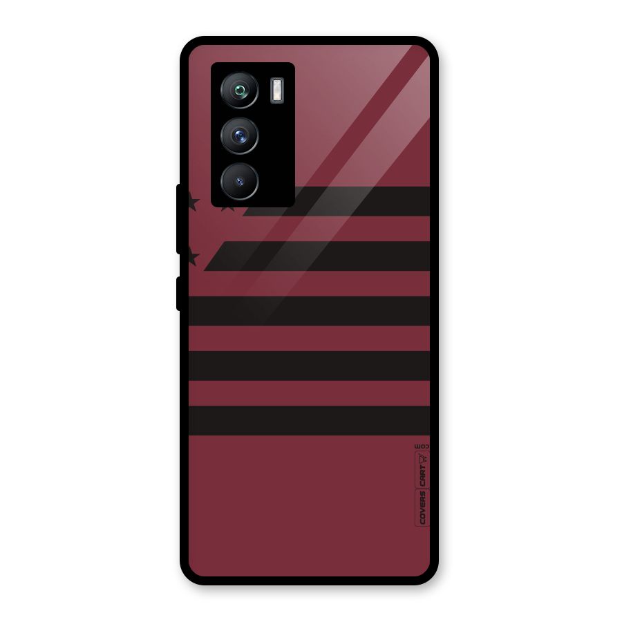 Maroon Star Striped Glass Back Case for Vivo iQOO 9 SE