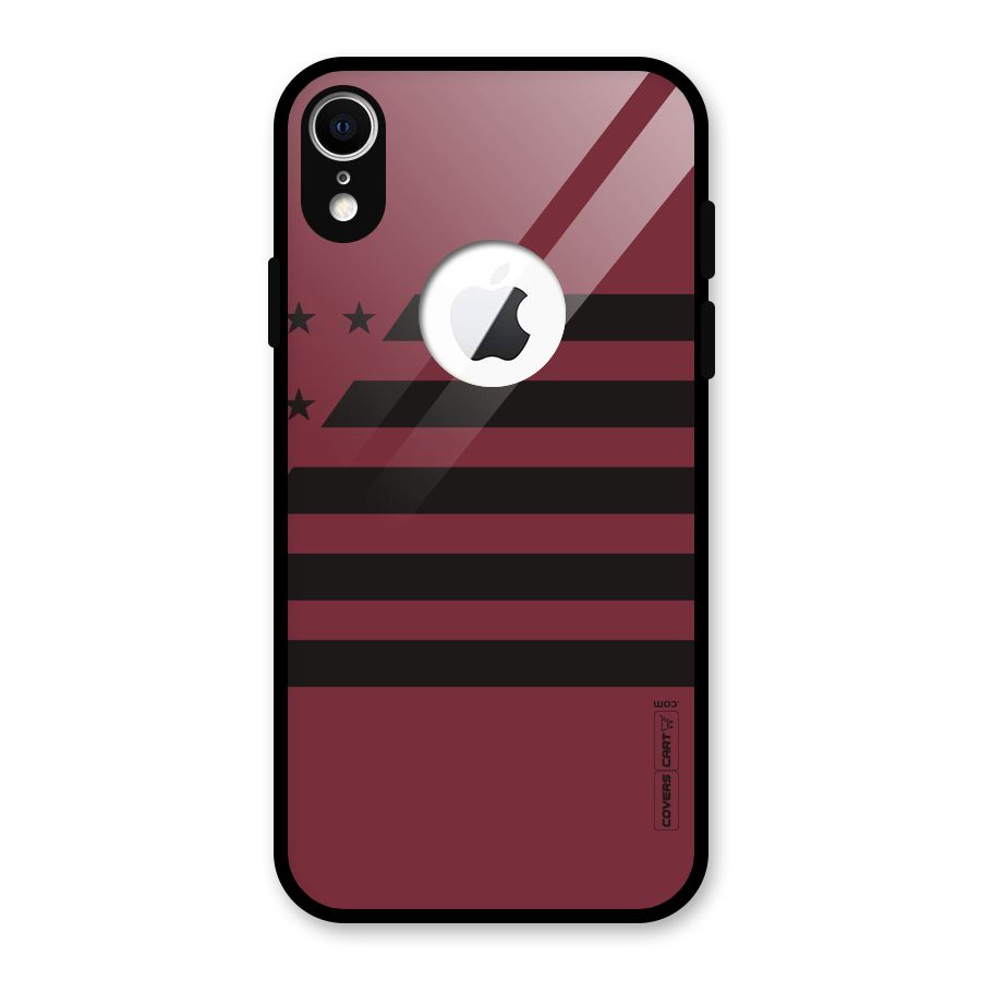 Maroon Star Striped Glass Back Case for iPhone XR Logo Cut