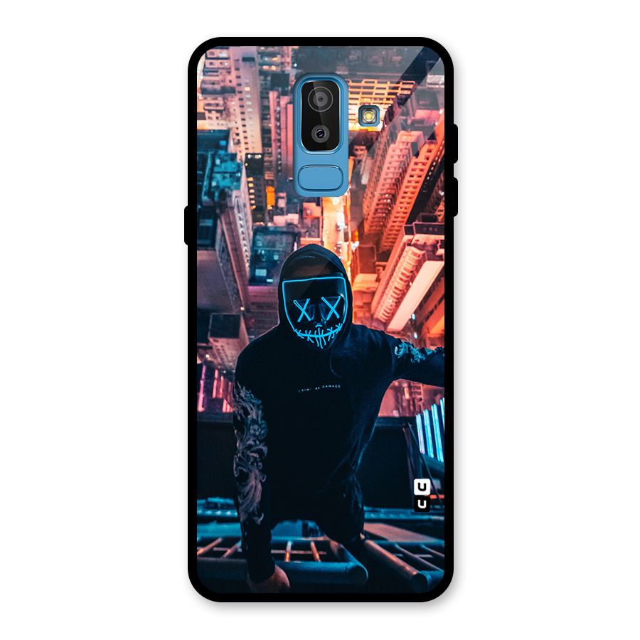 Mask Guy Climbing Building Glass Back Case for Galaxy J8