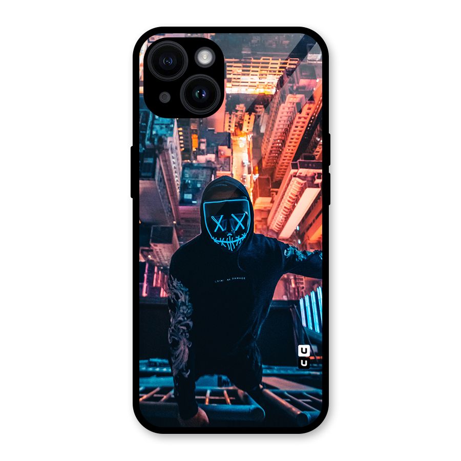 Mask Guy Climbing Building Glass Back Case for iPhone 14