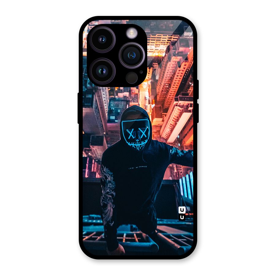 Mask Guy Climbing Building Glass Back Case for iPhone 14 Pro