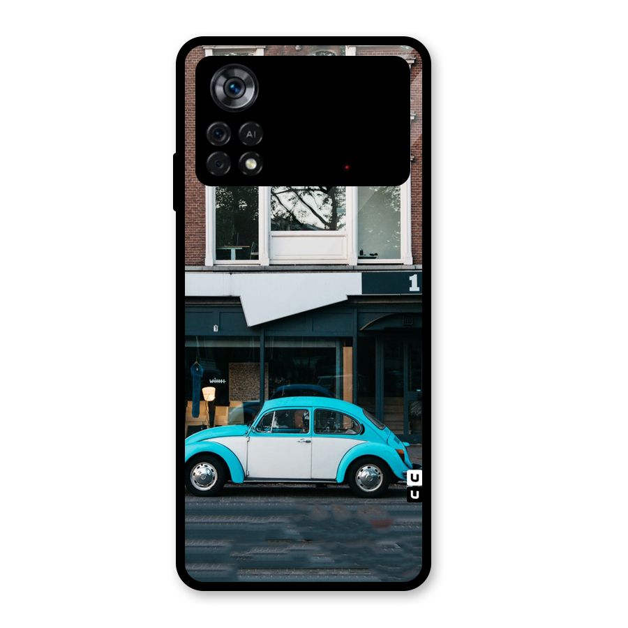 Mini Blue Car Glass Back Case for Poco X4 Pro 5G