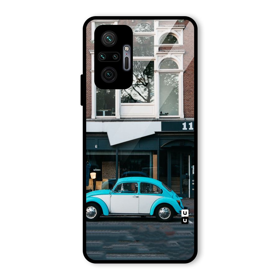 Mini Blue Car Glass Back Case for Redmi Note 10 Pro