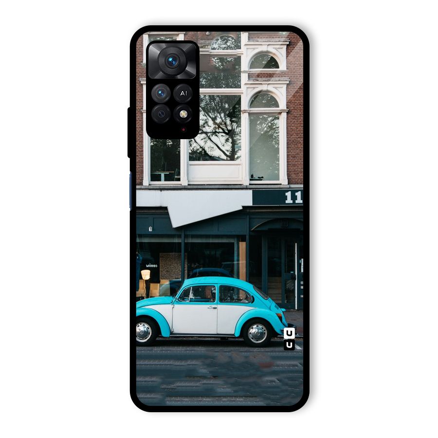 Mini Blue Car Glass Back Case for Redmi Note 11 Pro