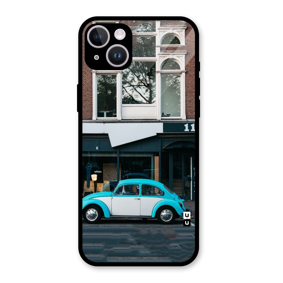Mini Blue Car Glass Back Case for iPhone 14 Plus