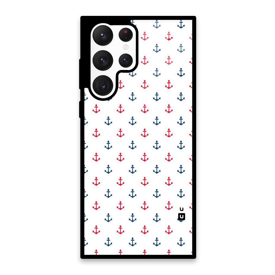 Minimal Anchor Pattern Glass Back Case for Galaxy S22 Ultra 5G