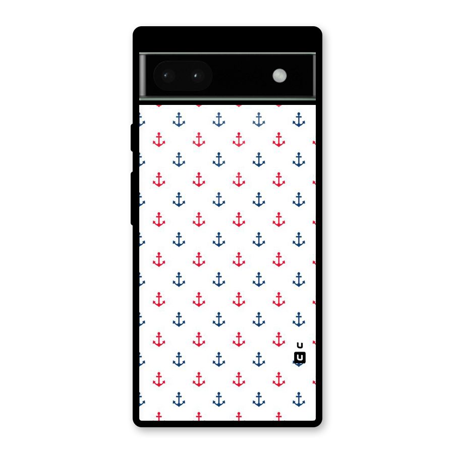 Minimal Anchor Pattern Glass Back Case for Google Pixel 6a