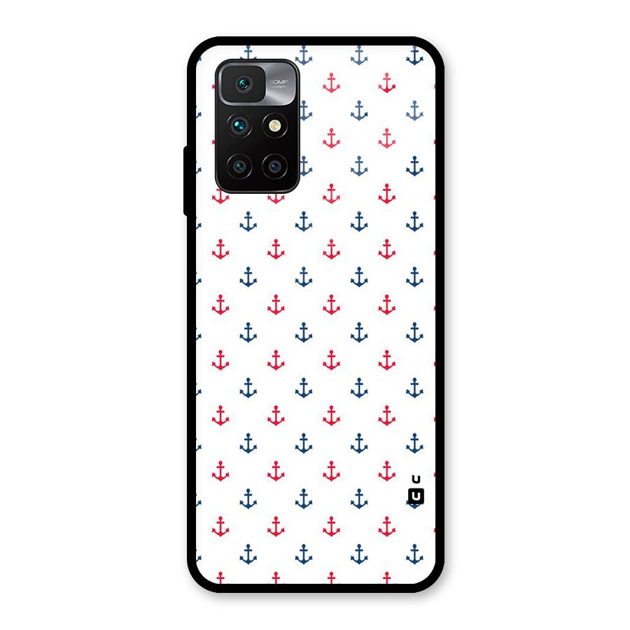 Minimal Anchor Pattern Glass Back Case for Redmi 10 Prime