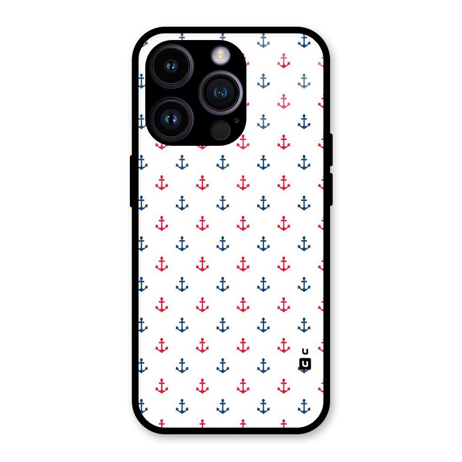 Minimal Anchor Pattern Glass Back Case for iPhone 14 Pro