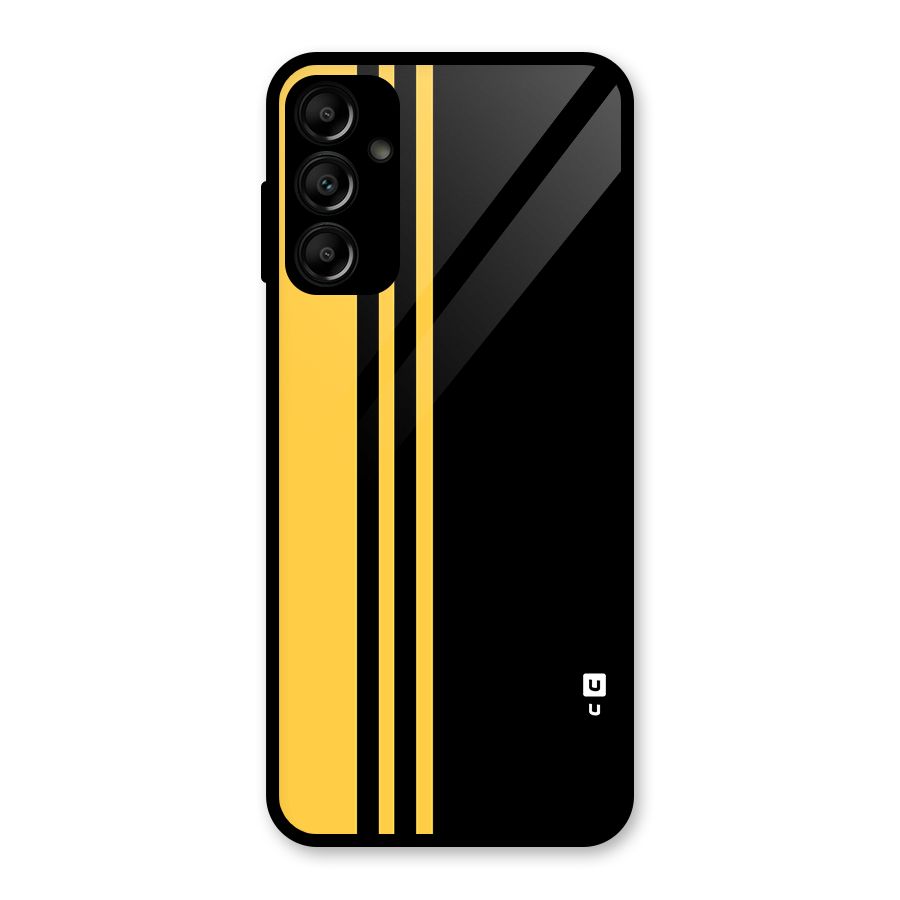 Minimal Yellow and Black Design Glass Back Case for Galaxy A14 5G