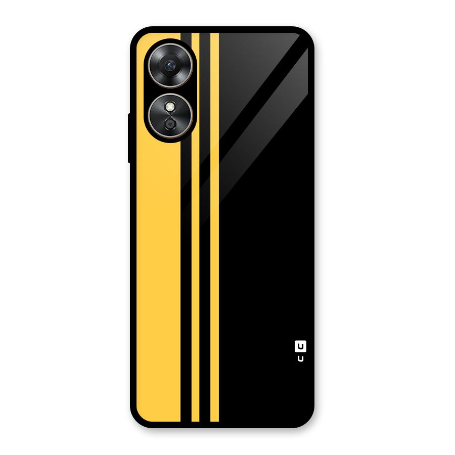 Minimal Yellow and Black Design Glass Back Case for Oppo A17