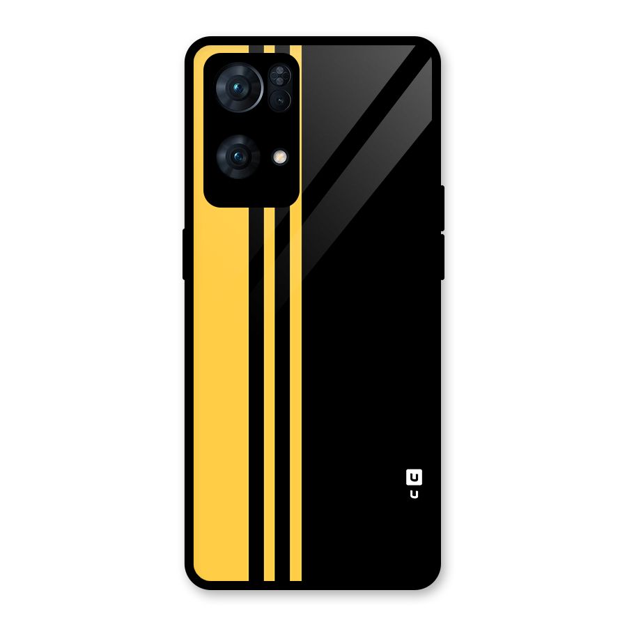 Minimal Yellow and Black Design Glass Back Case for Oppo Reno7 Pro 5G